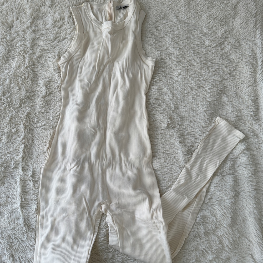 White ribbed jumpsuit